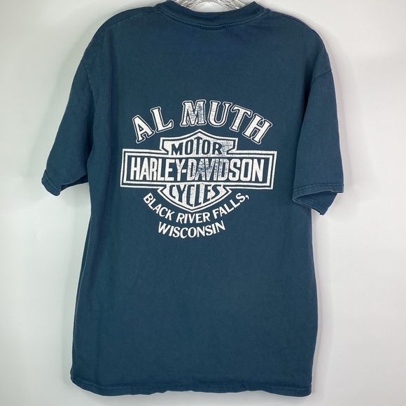 Vintage Harley Davidson Al Muth Lone Survivor Blue Wool Tshirt 1996 Size Large - Picture 4 of 11